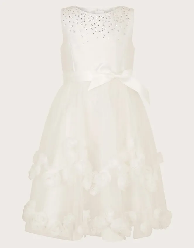 Children Amber Diamante 3d Roses Dress Ivory Monsoon Dresses