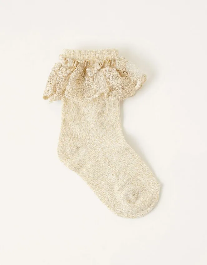 Children Baby Sparkle Flower Socks Gold Monsoon Girls039 Tights and Socks