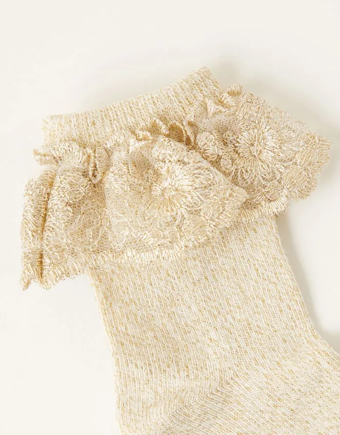Children Baby Sparkle Flower Socks Gold Monsoon Girls039 Tights and Socks