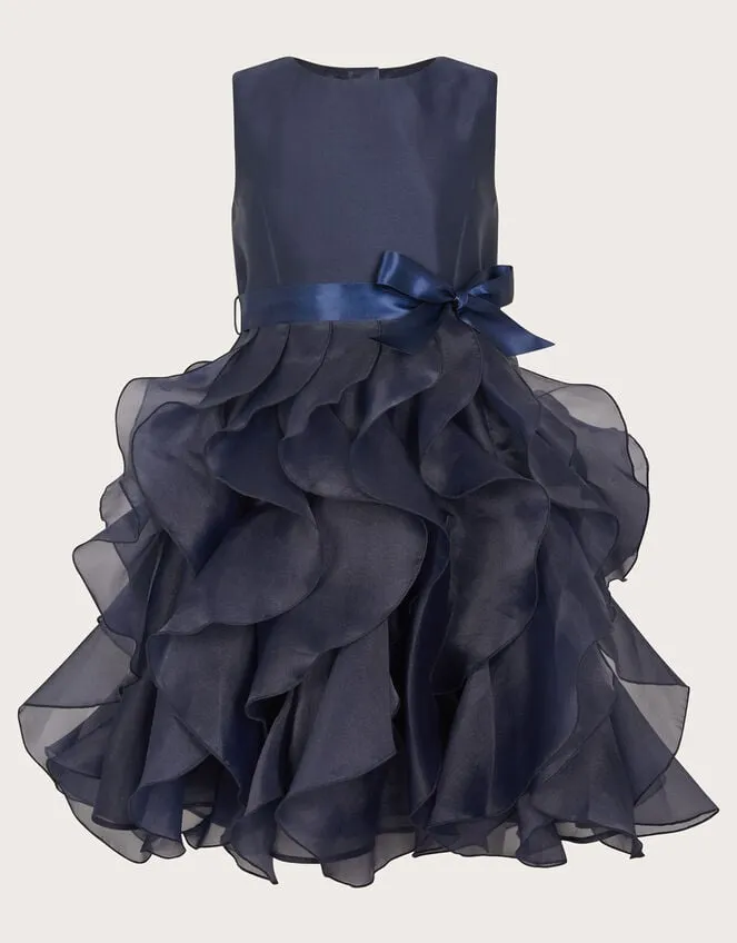 Children Duchess Twill Ruffle Dress Blue Monsoon Dresses
