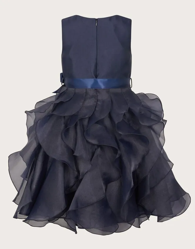 Children Duchess Twill Ruffle Dress Blue Monsoon Dresses