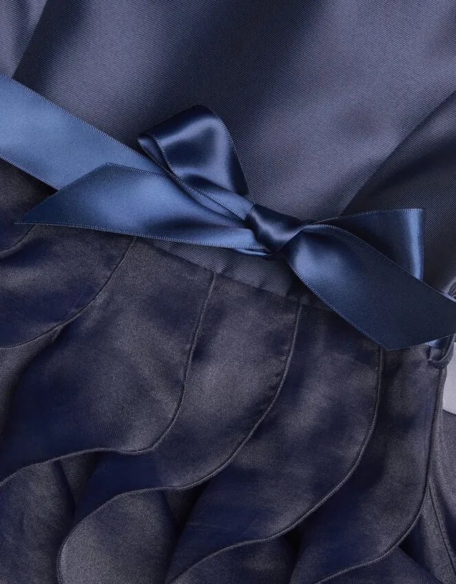 Children Duchess Twill Ruffle Dress Blue Monsoon Dresses
