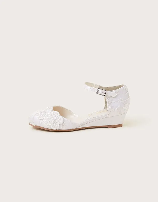 Children Essie Lace Flower Wedges Ivory Monsoon Partywear