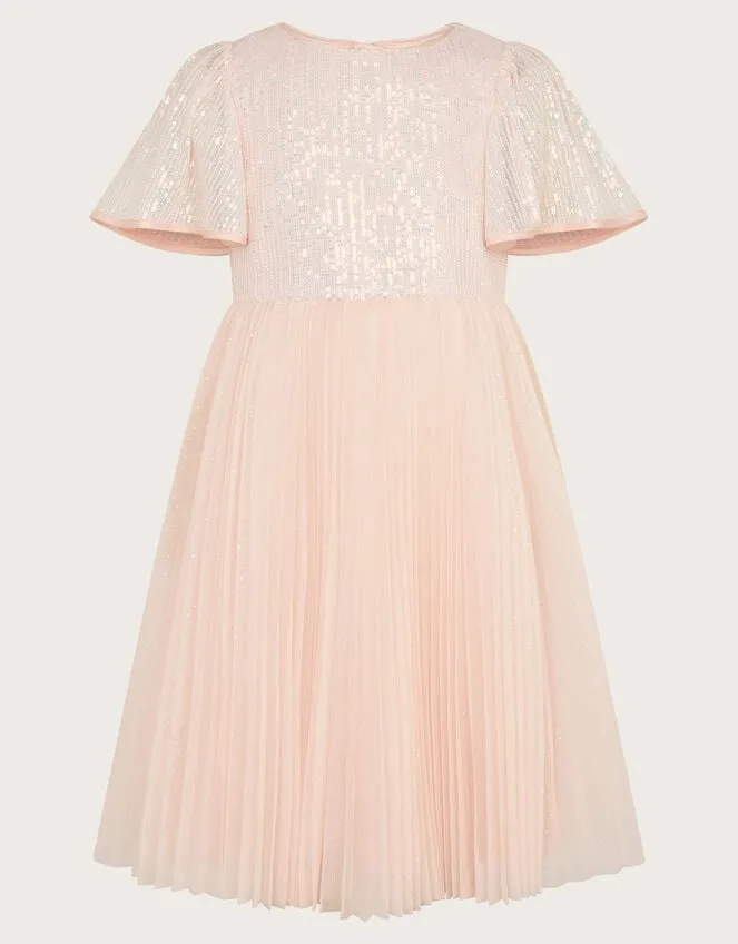 Children Florence Sequin Pleat Dress Pink Monsoon Dresses