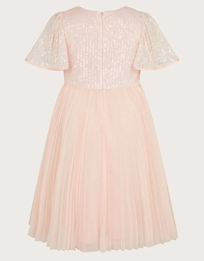 Children Florence Sequin Pleat Dress Pink Monsoon Dresses