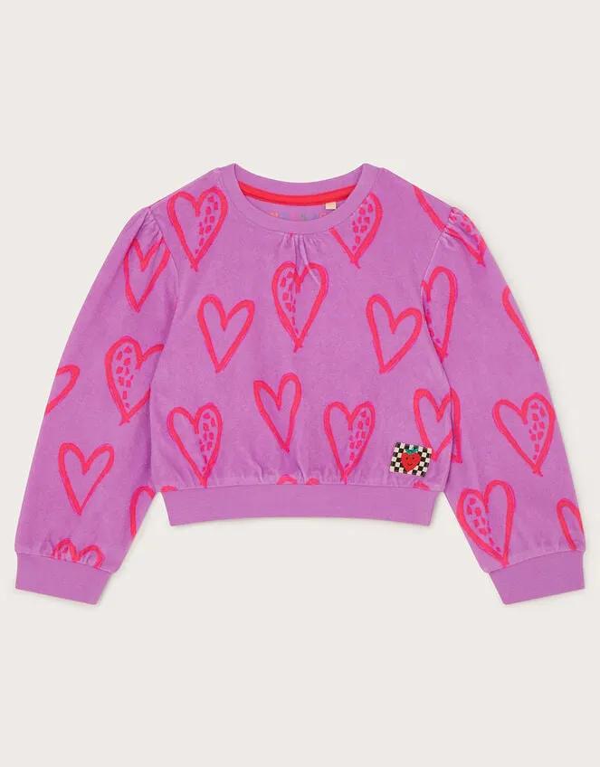 Children Heart Print Towelling Top Purple Monsoon Casualwear Collection