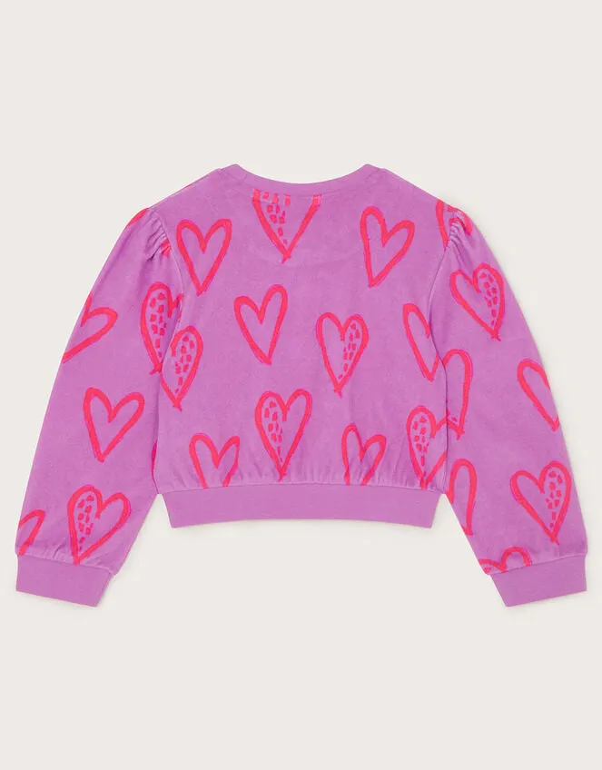 Children Heart Print Towelling Top Purple Monsoon Casualwear Collection
