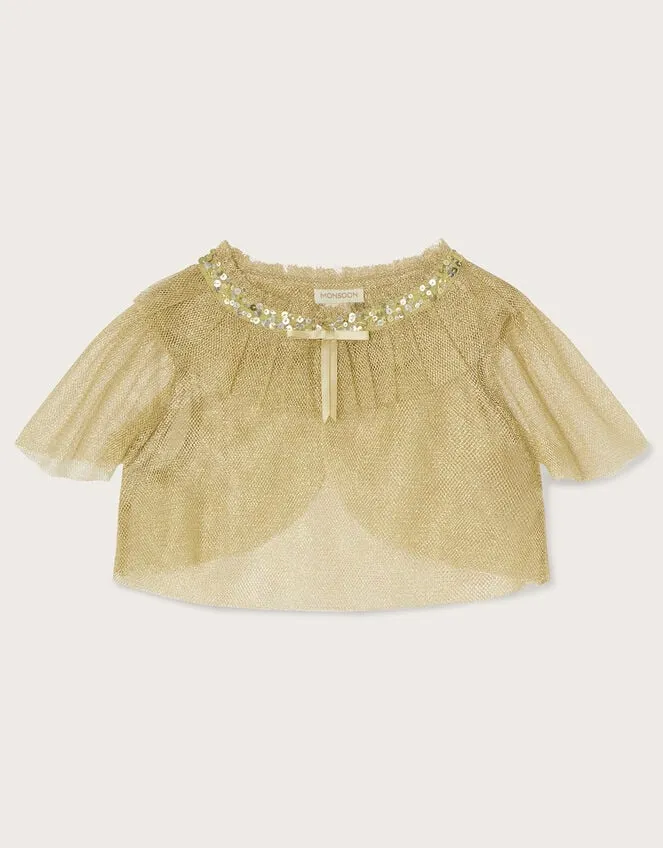 Children Land Of Wonder Short Tulle Cape Jacket Gold Monsoon Partywear