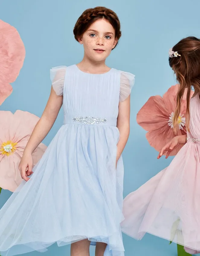 Children Penelope Belt Dress Blue Monsoon Partywear