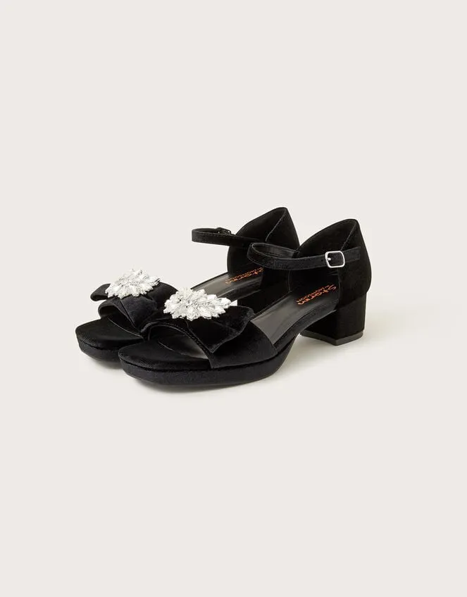 Children Platform Velvet Sandals Black Monsoon Partywear
