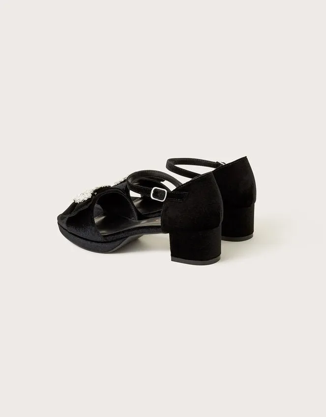 Children Platform Velvet Sandals Black Monsoon Partywear