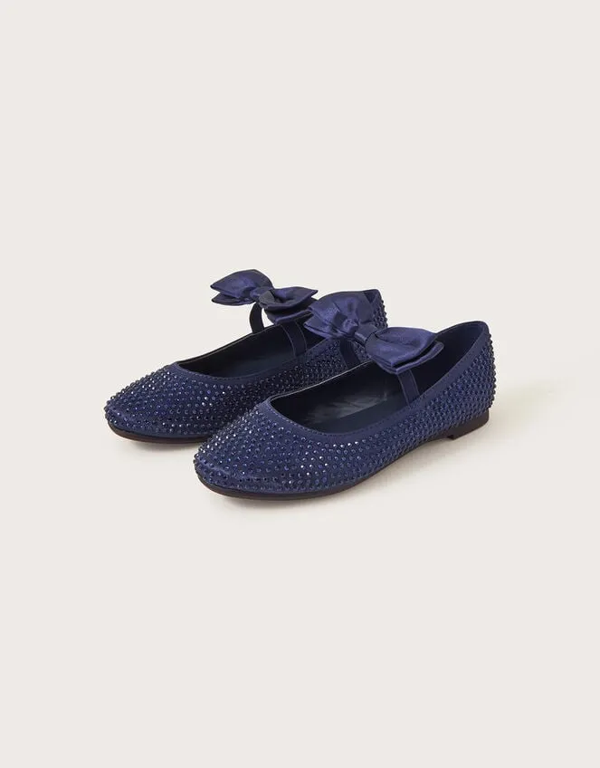 Children Satin Bow Ballerina Flats Blue Monsoon Partywear