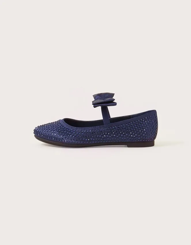 Children Satin Bow Ballerina Flats Blue Monsoon Partywear