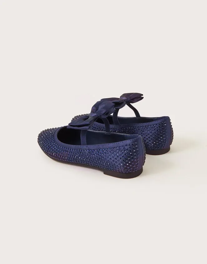 Children Satin Bow Ballerina Flats Blue Monsoon Partywear