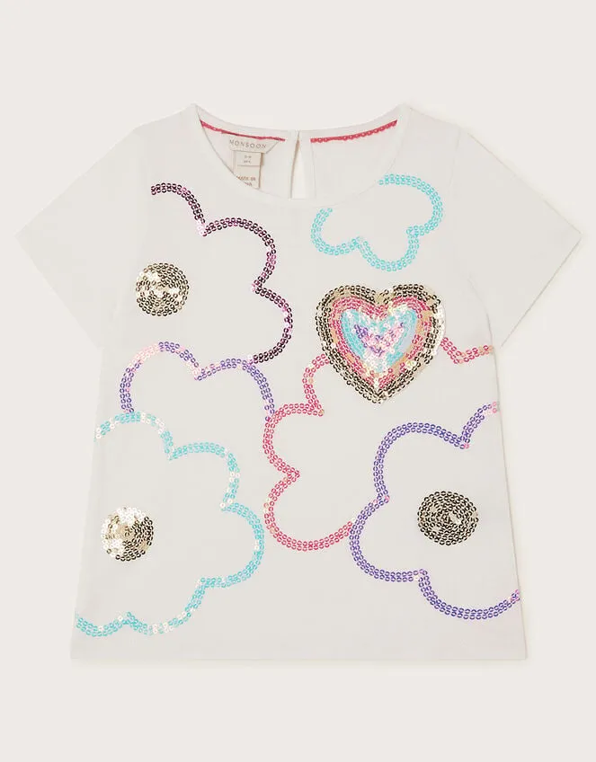 Children Sequin Heart Pocket TShirt Ivory Monsoon Tops and TShirts