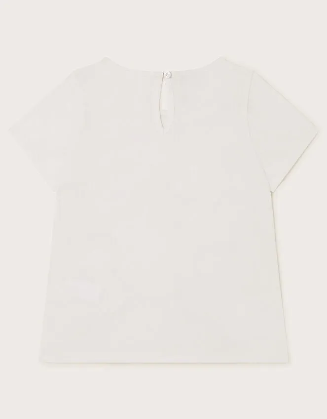 Children Sequin Heart Pocket TShirt Ivory Monsoon Tops and TShirts