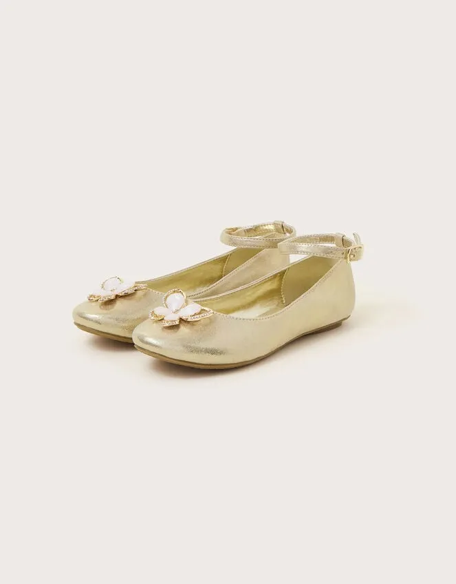 Children Skye Sequin Embellished Ballerina Flats Gold Monsoon Partywear