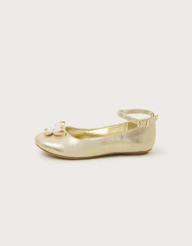 Children Skye Sequin Embellished Ballerina Flats Gold Monsoon Partywear