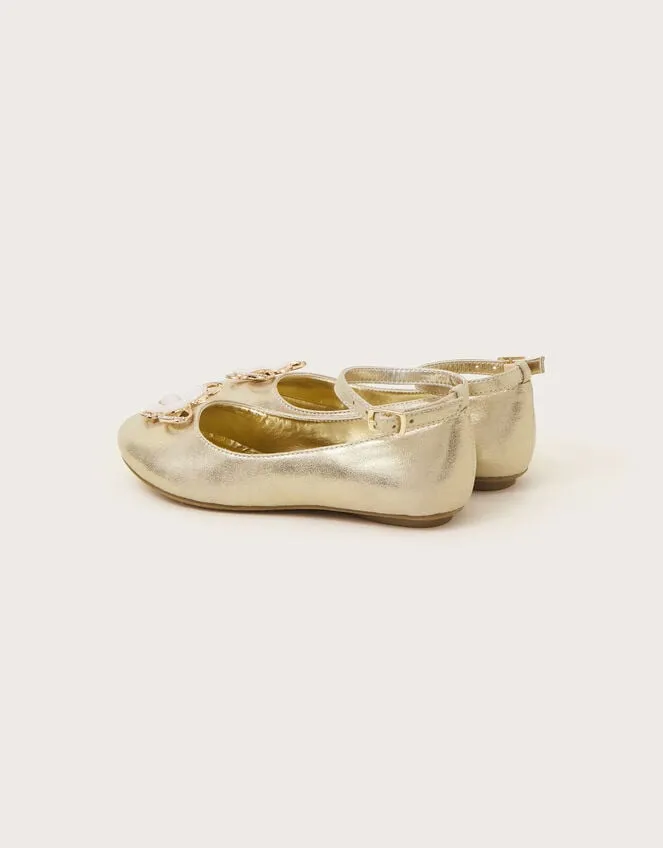 Children Skye Sequin Embellished Ballerina Flats Gold Monsoon Partywear