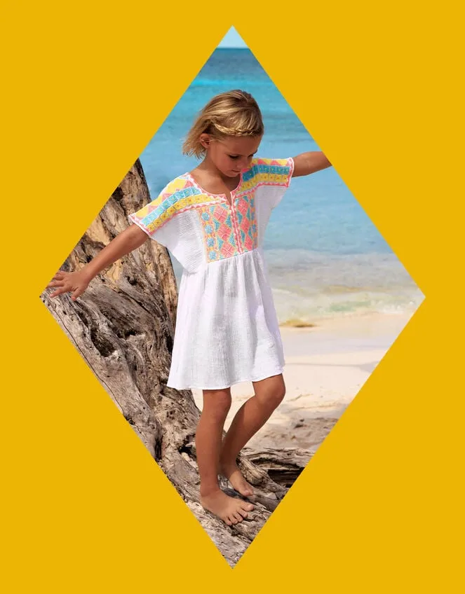 Children Sunuva Embroidered Cheesecloth Dress White Monsoon Beachwear and Swimwear