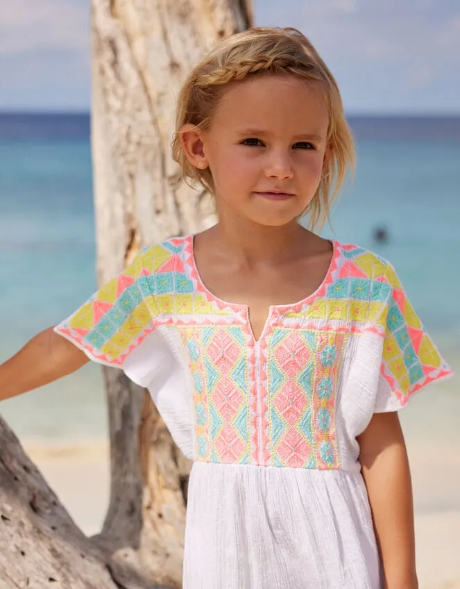 Children Sunuva Embroidered Cheesecloth Dress White Monsoon Beachwear and Swimwear