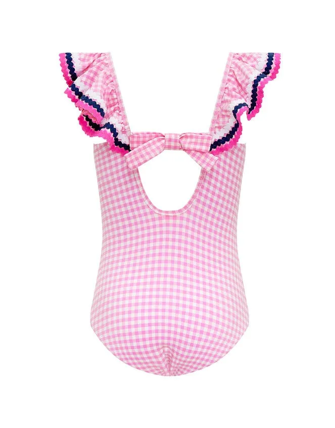 Children Sunuva Gingham Swimsuit Pink Monsoon Beachwear and Swimwear