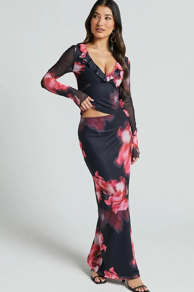 Chrissy Maxi Skirt 8211 High Waisted Mesh Skirt In Daze Print Women Showpo Skirts