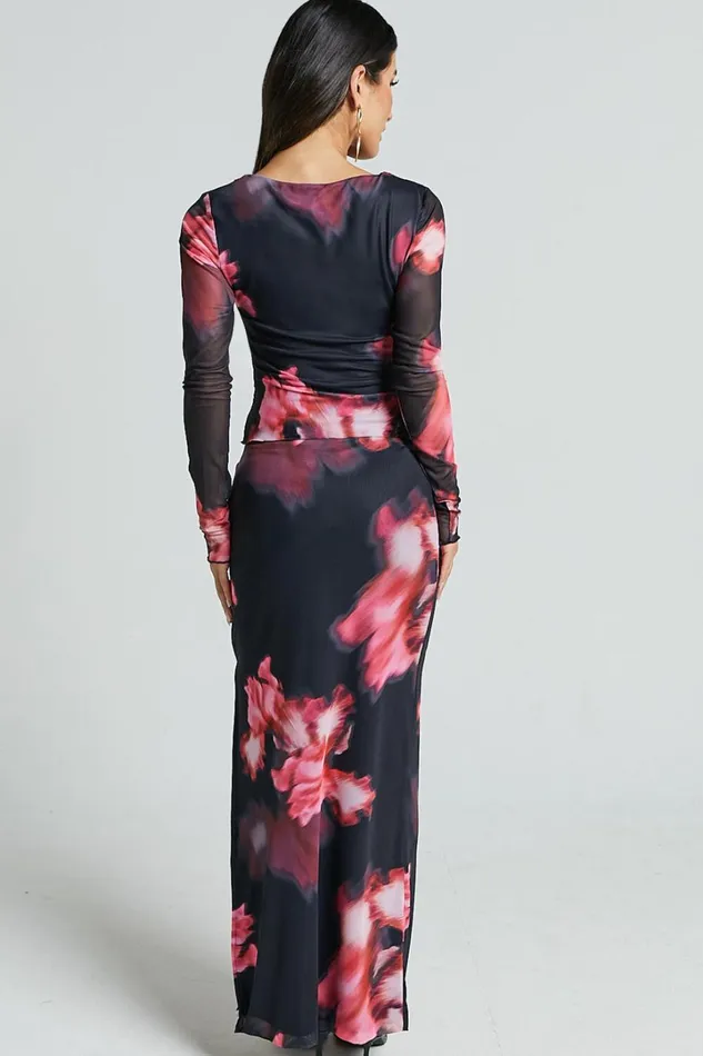Chrissy Maxi Skirt 8211 High Waisted Mesh Skirt In Daze Print Women Showpo Skirts