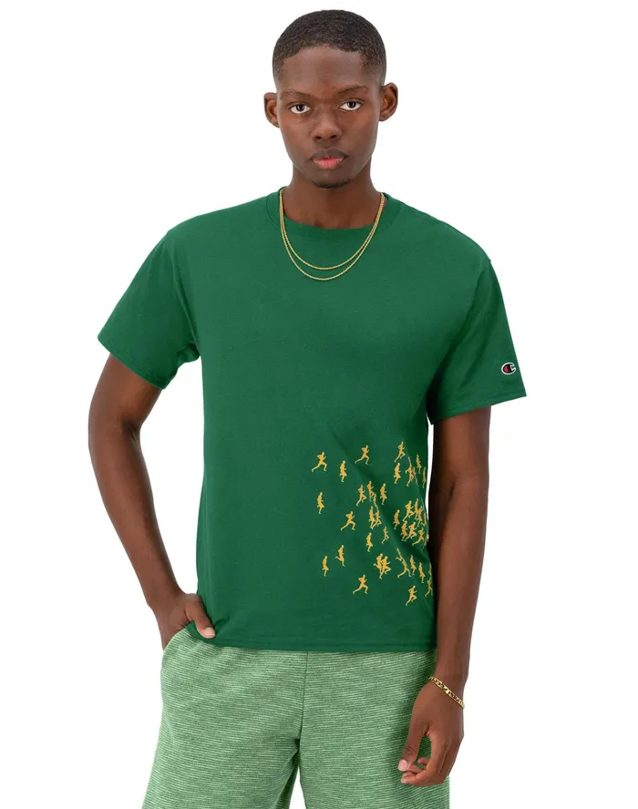 Classic Graphic TShirt Runners Road Sign Green Men Champion TShirts and Tops