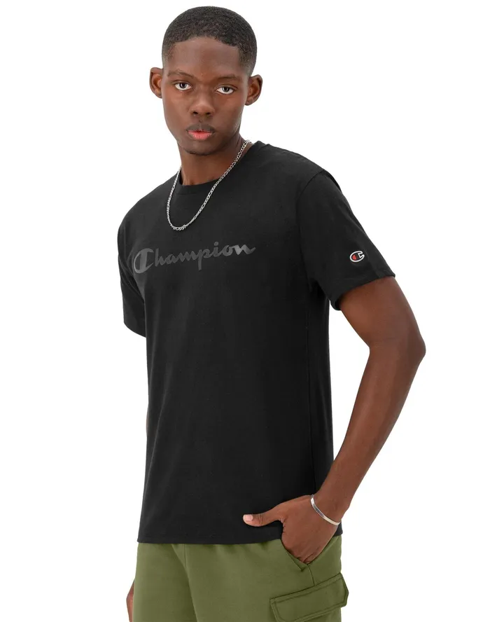 Classic Graphic TShirt Script Logo Black Men Champion TShirts and Tops