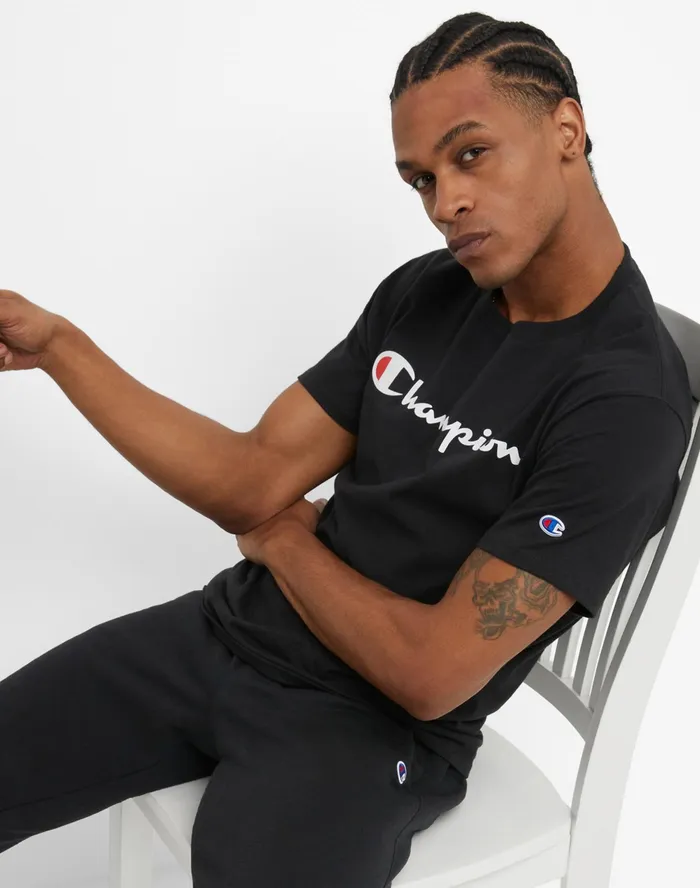 Classic Graphic TShirt Script Logo Black Men Champion TShirts and Tops