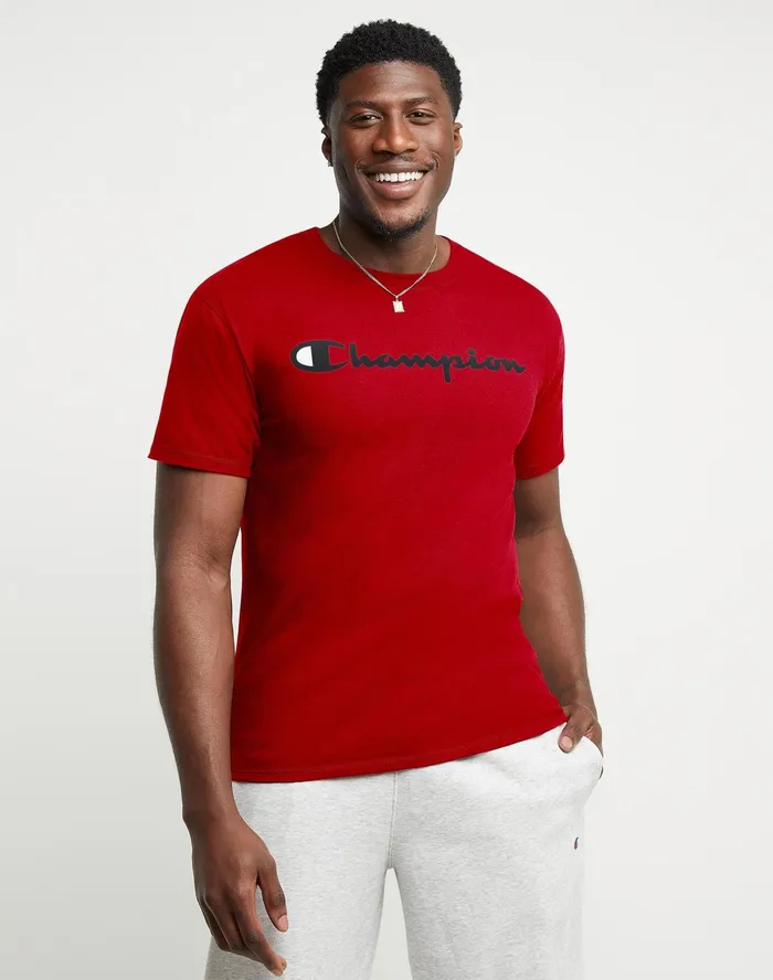 Classic Graphic TShirt Script Logo Scarlet Men Champion TShirts and Tops