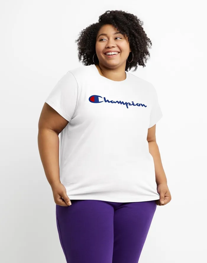Classic TShirt Script Logo Plus Size White Women Champion TShirts and Tops