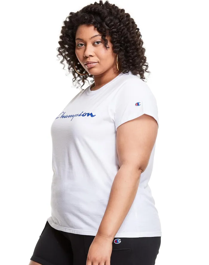 Classic TShirt Script Logo Plus Size White Women Champion TShirts and Tops