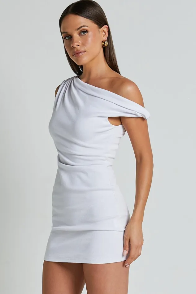 Clementine Mini Dress 8211 Ribbed Off Shoulder Bodycon Dress In White Women Showpo Basics