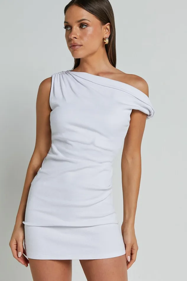 Clementine Mini Dress 8211 Ribbed Off Shoulder Bodycon Dress In White Women Showpo Basics
