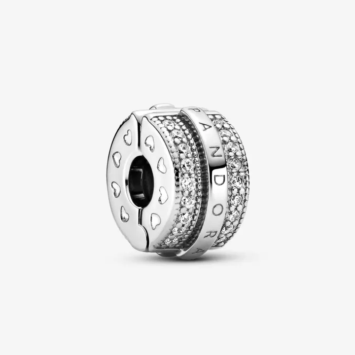 Clips Women Pandora Sparkling Pav Lines and Logo Clip Charm Sterling Silver