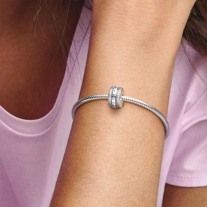 Clips Women Pandora Sparkling Pav Lines and Logo Clip Charm Sterling Silver
