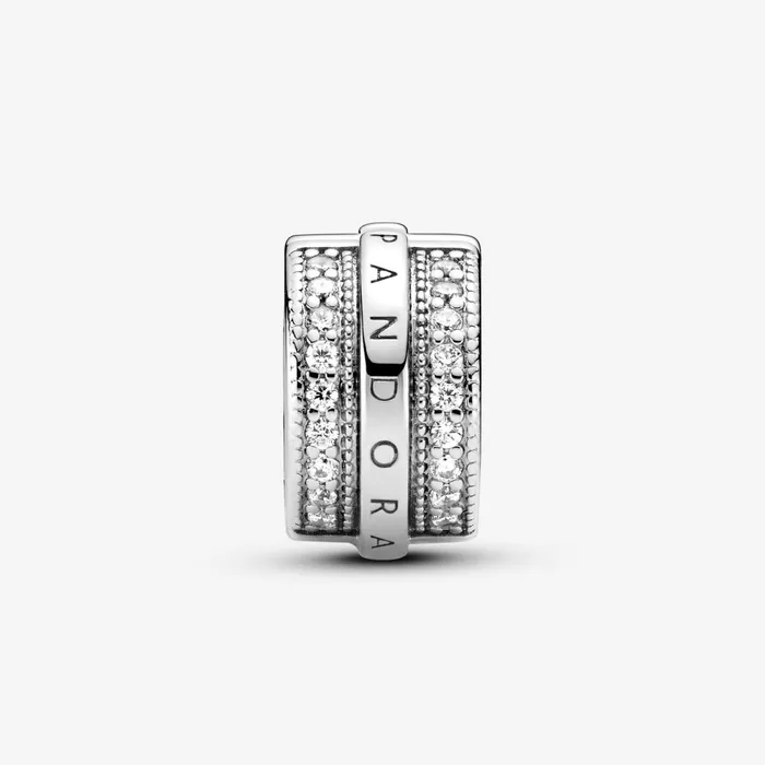Clips Women Pandora Sparkling Pav Lines and Logo Clip Charm Sterling Silver