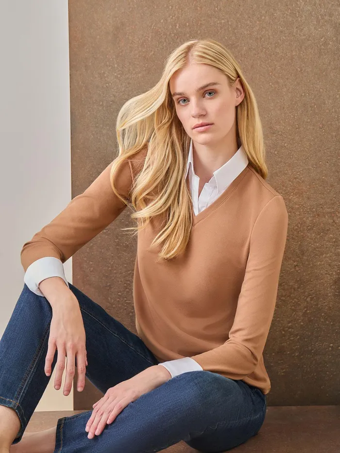 Collared Shirt VNeck TwoFer Top Women Jones New York Tops and Blouses