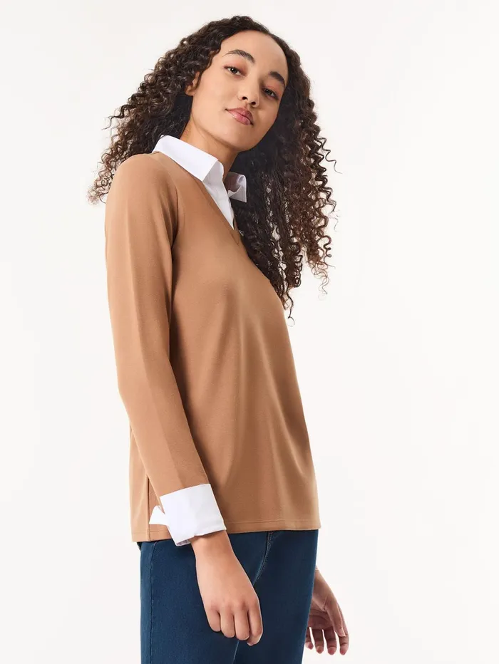 Collared Shirt VNeck TwoFer Top Women Jones New York Tops and Blouses Collared Shirt VNeck TwoFer Top Women Jones New York Tops and Blouses