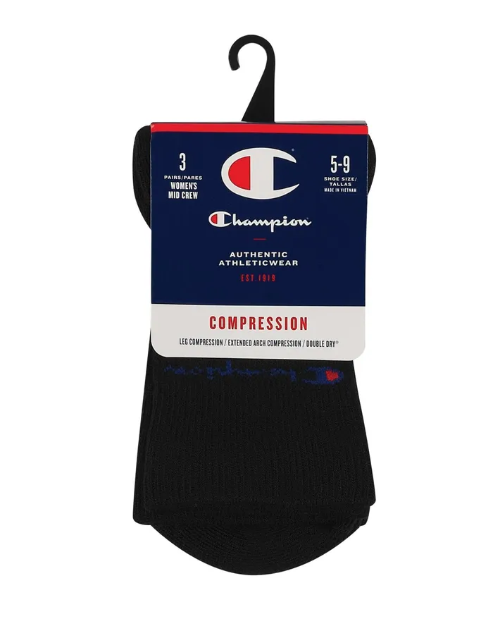 Compression MidCrew Socks 3Pairs Black Women Champion Socks