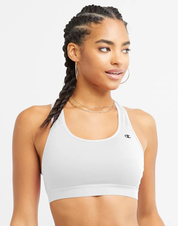 Compression Sports Bra C Logo White Women Champion Sports Bras and Bralettes