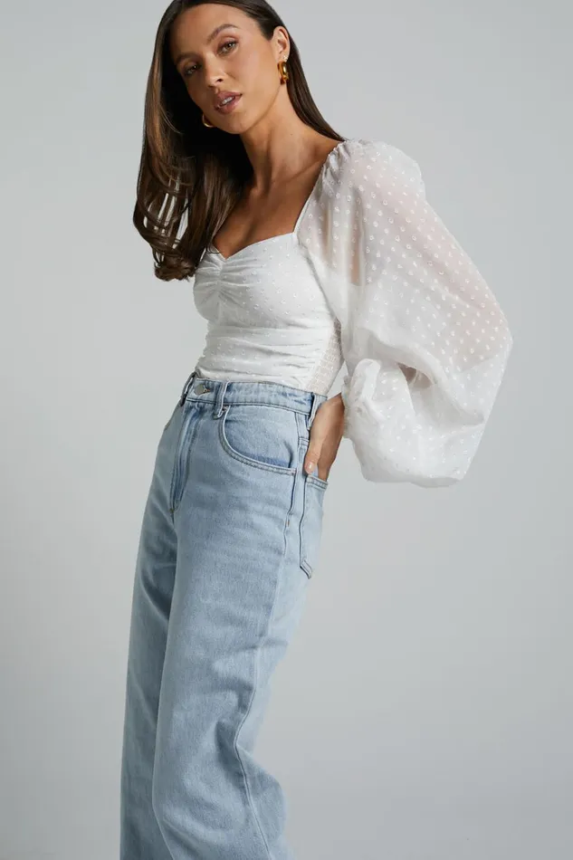 Conny Bodysuit 8211 Spotted Balloon Sleeve Sweetheart Bodysuit In Ivory Women Showpo Curve Clothes Conny Bodysuit 8211 Spotted Balloon Sleeve Sweetheart Bodysuit In Ivory Women Showpo Curve Clothes