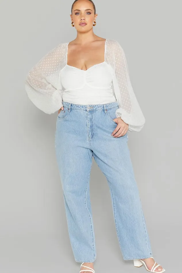 Conny Bodysuit 8211 Spotted Balloon Sleeve Sweetheart Bodysuit In Ivory Women Showpo Curve Clothes
