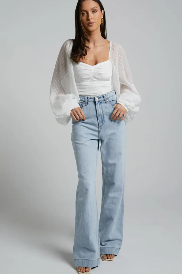 Conny Bodysuit 8211 Spotted Balloon Sleeve Sweetheart Bodysuit In Ivory Women Showpo Curve Clothes