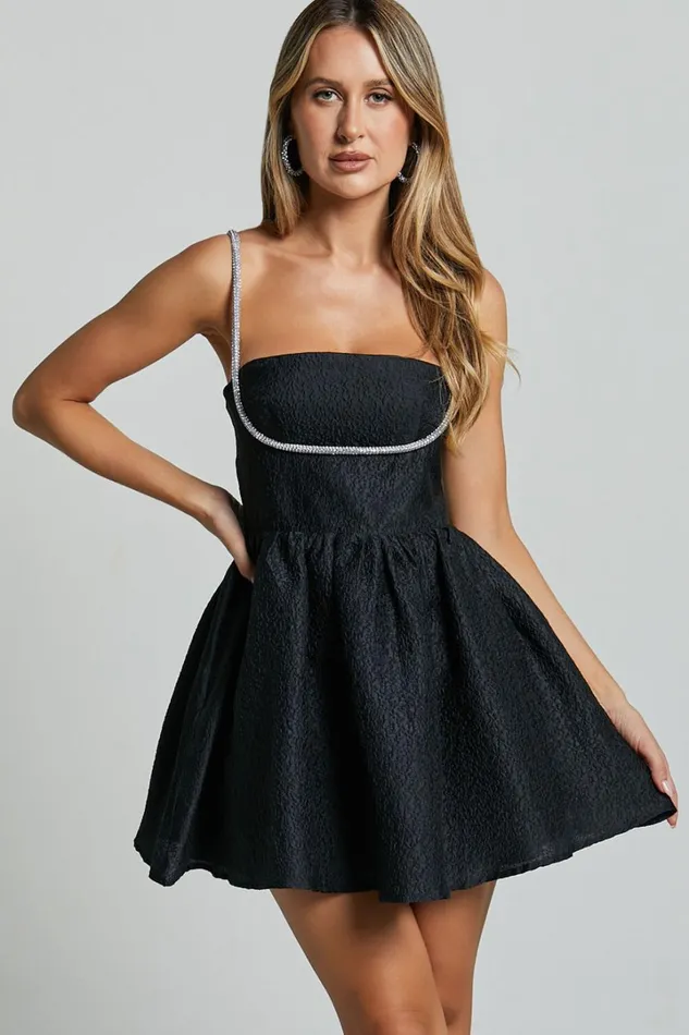 Cora Mini Dress 8211 Diamante Detail Textured Mini Dress In Black Women Showpo Curve Clothes