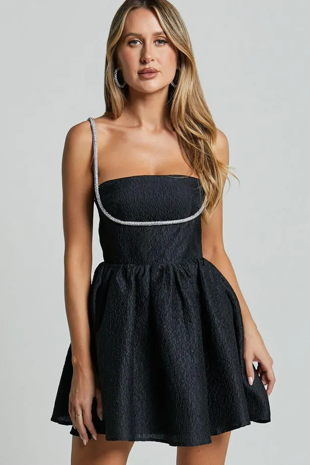 Cora Mini Dress 8211 Diamante Detail Textured Mini Dress In Black Women Showpo Curve Clothes