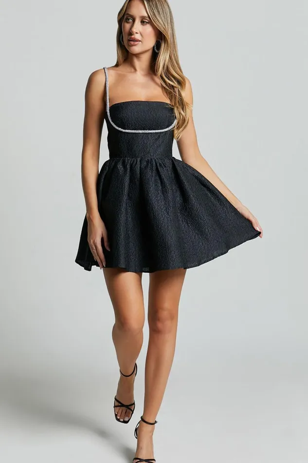 Cora Mini Dress 8211 Diamante Detail Textured Mini Dress In Black Women Showpo Curve Clothes