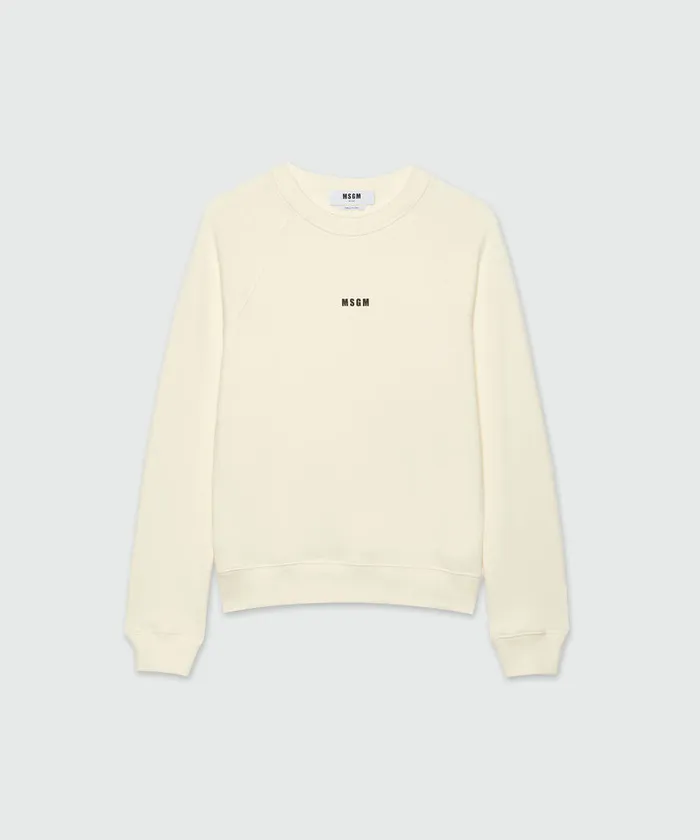Cream Jersey Sweatshirt With Micro Logo Women MSGM Hoodies And Sweatshirts
